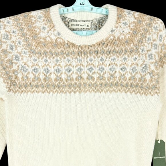 Mutual Weave Women's Pullover Crewneck Fair Isle Knit Ivory Sweater Sz Small NWT - Picture 3 of 9